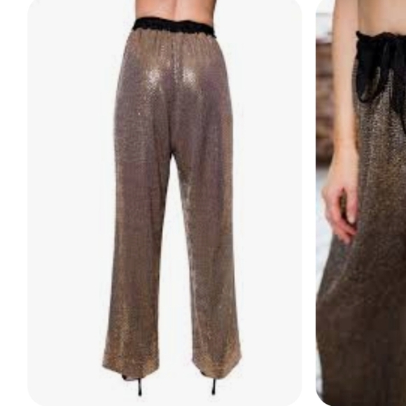 NWT $680 Chloe Kristyn 2 Pieces Sequin Gold Pants and Button Down Blouse Size L - Picture 5 of 14